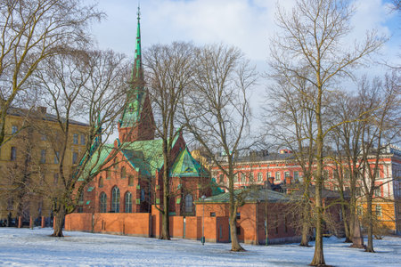 View of the German Church (Saksalainen kirkko) on a March day. Helsinki, Finlandのeditorial素材