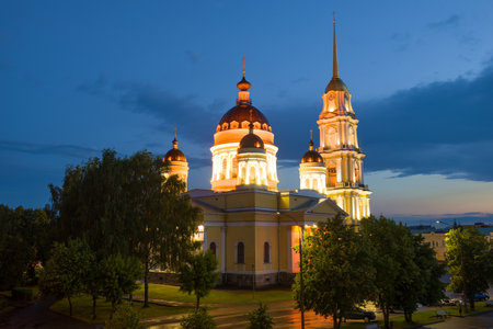 View of the Transfiguration Cathedral in late July evening. Rybinsk, Russia