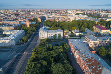 View of Zagorodny Prospekt on a sunny July morning (aerial photography). Saint-Petersburg, Russiaのeditorial素材