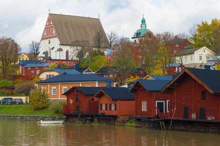 Bright October day in old Porvoo. Finlandのeditorial素材