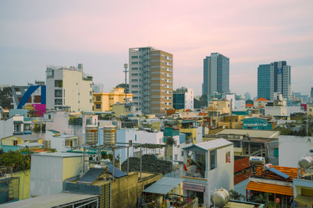 HO CHI MINH CITY, VIETNAM - DECEMBER 19, 2015: Morning cityscape of modern Saigon (Ho Chi Minh City)のeditorial素材