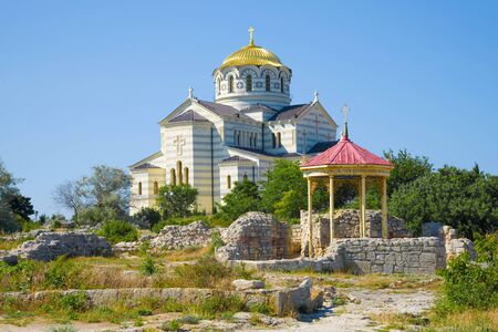 View of the Vladimir Cathedral in Khersones on a sunny June day. Sevastopol, Crimeaの写真素材