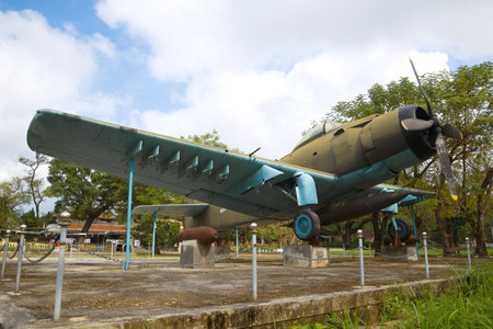HUE, VIETNAM - JANUARY 08, 2016: American aircraft AD-6 (Douglas A-1 Skyraider) in the exposition of captured military equipment in the city museumのeditorial素材