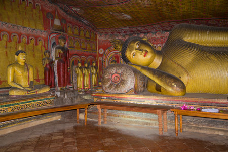 Fragment of an interior of the ancient cave Buddhist temple. Dambulla, Sri Lankaのeditorial素材
