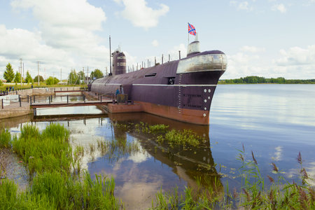 VYTEGRA, RUSSIA - AUGUST 16, 2019: View of the soviet  submarine B-440  on an August day. Museum in the Vytegra cityのeditorial素材
