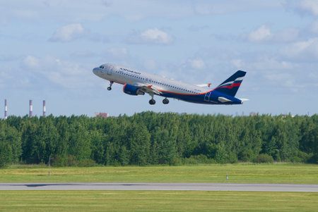 ST. PETERSBURG, RUSSIA - JUNE 20, 2018: Take-off of the Airbus A320-214 (VQ-BCN) of Aeroflot airline on Pulkovo Airportのeditorial素材
