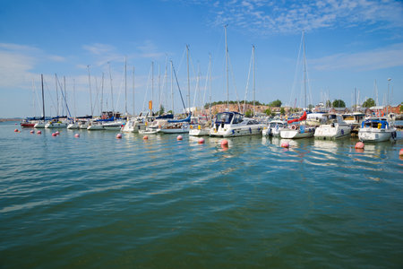 HANKO, FINLAND - JULY 14, 2018: July sunny day in the city marina
