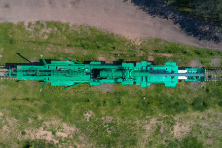 KRASNOFLOTSK, RUSSIA -JUNE 06, 2019: Top view of the 305-mm artillery railway cannon TM-3-12. Fort...