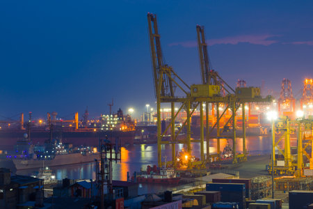 COLOMBO, SRI LANKA - FEBRUARY 22, 2020: Evening on the cargo port of Colombo