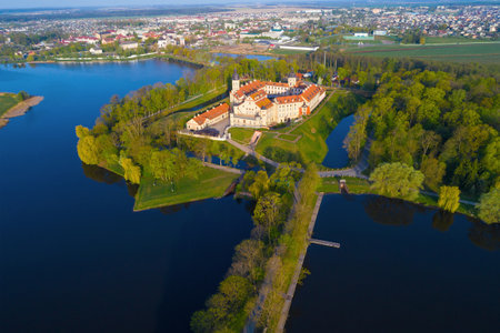 Spring landscape with the old Nesvizh castle. Belarusのeditorial素材