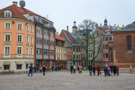 RIGA, LATVIA - NOV 03, 2013: November day on the streets of old Riga