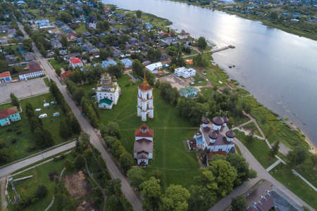 View from a height on Cathedral Square on an August morning. Kargopol, Russiaの写真素材