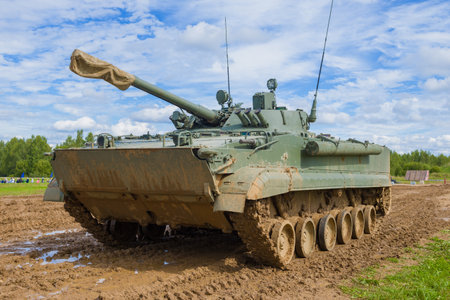 MOSCOW REGION, RUSSIA - AUGUST 27, 2020: BMP-3 infantry fighting vehicle close-up on the Alabino...