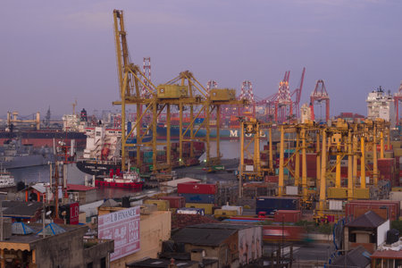 COLOMBO, SRI LANKA - FEBRUARY 22, 2020: Early morning on the Colombo cargo portのeditorial素材