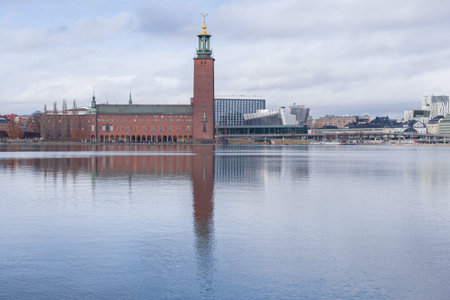 STOCKHOLM, SWEDEN - MARCH 09, 2019: View of the Town Hall building on a cloudy March dayのeditorial素材