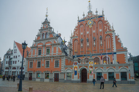 RIGA, LATVIA - NOV 03, 2013: House of the Blackheads on a cloudy November morningのeditorial素材