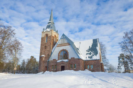 Old Lutheran church on a sunny February day. Melnikovo. Leningrad region, Russiaの写真素材