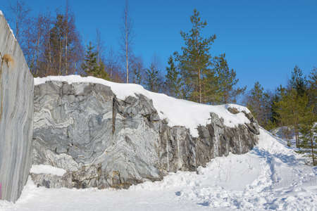Sunny March day in the old marble quarry. Ruskeala Mountain Park. Karelia, Russiaの写真素材