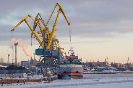 February evening in the port of Vyborg. Leningrad region. Russiaの写真素材