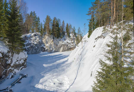 Marble Canyon on a sunny March day. Ruskeala Mountain Park. Kareliaの写真素材