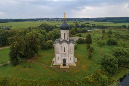 Medieval Church of the Intercession on the Nerl in the morningの写真素材