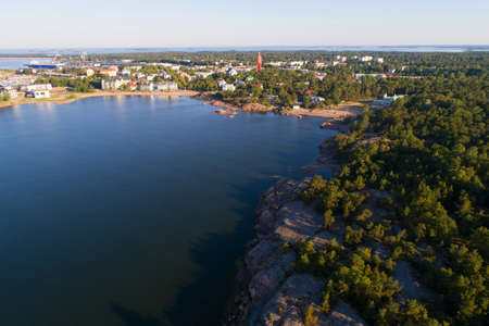 A view from the height of the city of Hanko on a warm July morning (shooting from a quadcopter). Southern Finlandの写真素材