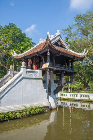 HANOI, VIETNAM - JANUARY 10, 2016: Renovated Buddhist Temple of the One Pillar Pagoda on a sunny dayのeditorial素材