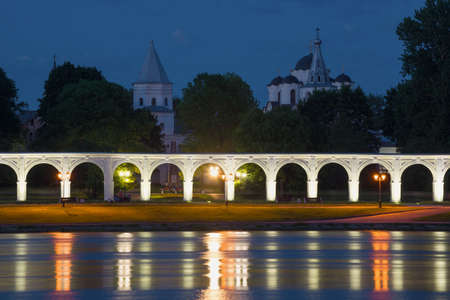 June night on the the Yaroslavl courtyard. Veliky Novgorod, Russiaの写真素材
