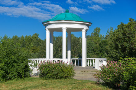 OREL, RUSSIA - JULY 06, 2021: Round pavilion-rotunda in the park "Noble's Nest" on a July afternoonのeditorial素材