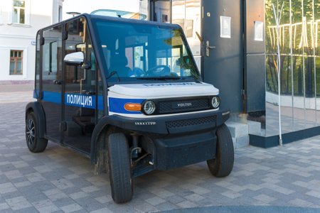 TULA, RUSSIA - JULY 06, 2021: Police electric car Voltus for patrolling the city's historic center