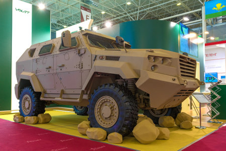 MOSCOW REGION, RUSSIA - AUGUST 25, 2029: Belarusian light armored car MZKT-490101 "Volat" on the international military-technical forum "Army-2020"のeditorial素材
