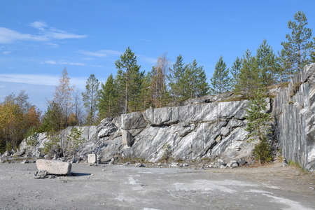 October sunny day in an old marble quarry. Ruskeala Mountain Park, Kareliaの写真素材