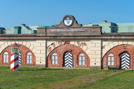 KRONSTADT, RUSSIA - JULY 28, 2019: Fragment of the complex of buildings of the old naval artillery fort "Grand Duke Constantine" on a sunny July dayのeditorial素材