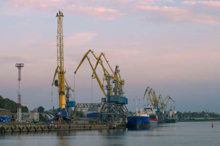 October evening in the cargo port of Vyborg. Russia