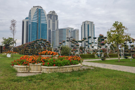 GROZNY, RUSSIA - SEPTEMBER 29, 2021: Cloudy September in the "Flower Park"のeditorial素材