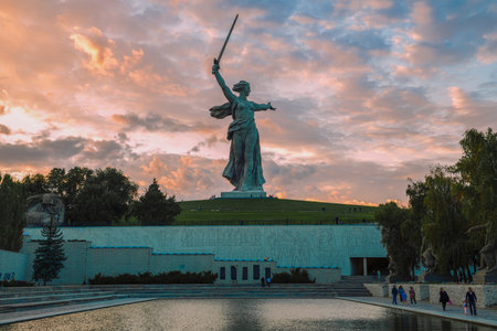 VOLGOGRAD, RUSSIA - SEPTEMBER 19, 2021: September sunset on Mamayev Kurganのeditorial素材