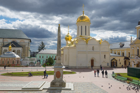 SERGIEV POSAD, RUSSIA - APRIL 26, 2021: April day on the Holy Trinity Sergius Lavra. Moscow region