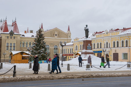 RYBINSK, RUSSIA - JANUARY 03, 2021: Cloudy January day on Red Squareのeditorial素材