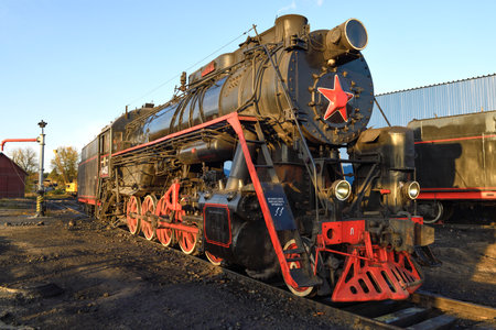 SORTAVALA, RUSSIA - OCTOBER 07, 2021: Old Soviet mainline freight steam locomotive "L" series (L-4429, Lebedyanka) close-up on a sunny October morningのeditorial素材