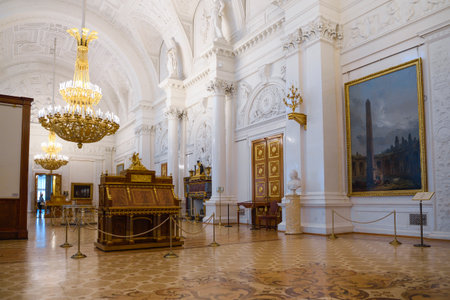 SAINT PETERSBURG, RUSSIA - FEBRUARY 17, 2022: Interior of the White Hall of the Winter Palace. Hermitage Museumのeditorial素材