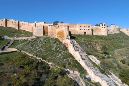 View of the ancient Naryn-Kala fortress on a sunny September day (shot from a quadcopter). Republic of Dagestan, Russian Federationのeditorial素材