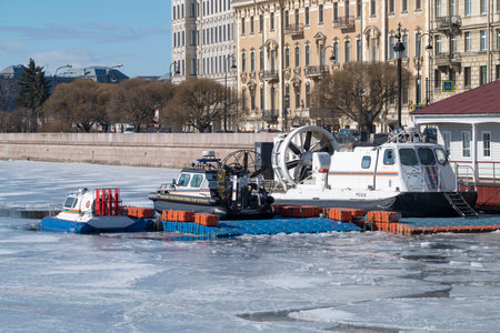 SAINT PETERSBURG, RUSSIA - APRIL 03 31, 2022: Special transport of the search and rescue service of the Ministry of Emergency Situations of Russia in the parking lot on a sunny April dayのeditorial素材
