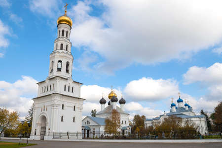 Ancient temple complex in the village of Zavidovo on a cloudy October day. Tver region, Russia