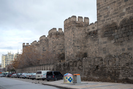 KAYSERI, TURKEY - JANUARY 04, 2015: Cloudy January day near the ancient walls of the Kayseri fortressのeditorial素材