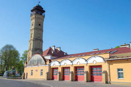 GRODNO, BELARUS - APRIL 30, 2019: The building of the fire emergency station No. 1 on a sunny April dayの写真素材