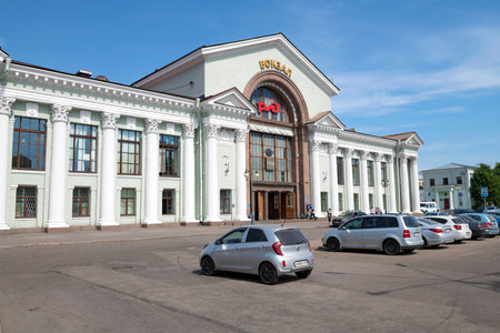 VYBORG, RUSSIA - JULY 02, 2022: Railway station building close-up on a sunny July dayのeditorial素材