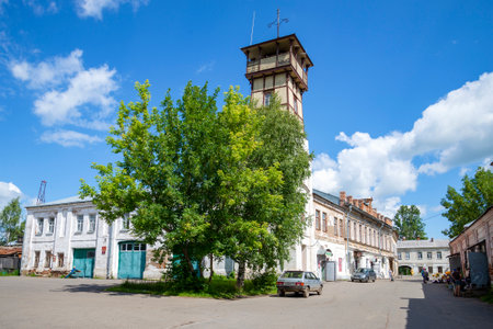 TUTAEV, RUSSIA - JULY 10, 2016: View of the old building of the fire station on a sunny July dayのeditorial素材