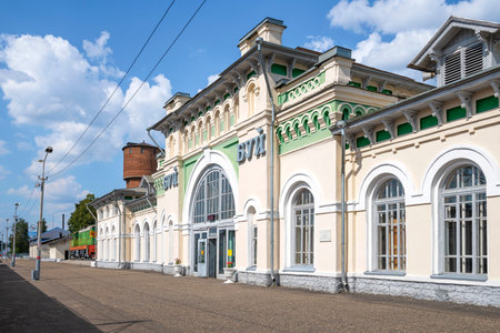 BUY, RUSSIA - AUGUST 05, 2022: The old building of the railway station on a sunny August dayのeditorial素材
