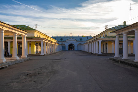 KOSTROMA, RUSSIA - AUGUST 16, 2022: Early August morning in the ancient Trading Rows (trade and warehouse complex of the late XVIII - early XIX centuries)のeditorial素材