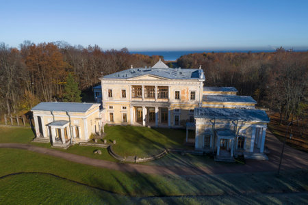 PETERHOF, RUSSIA - OCTOBER 25, 2022: Top view of the ancient palace of Duke Maximilian of Leuchtenberg on an October morningのeditorial素材